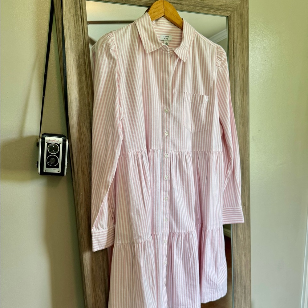 Crown & Ivy Pink Striped Button-Up Dress